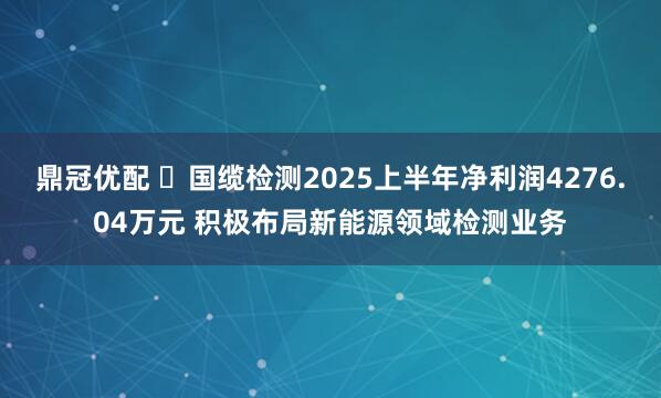 鼎冠优配 ​国缆检测2025上半年净利润4276.04万元 积极布局新能源领域检测业务