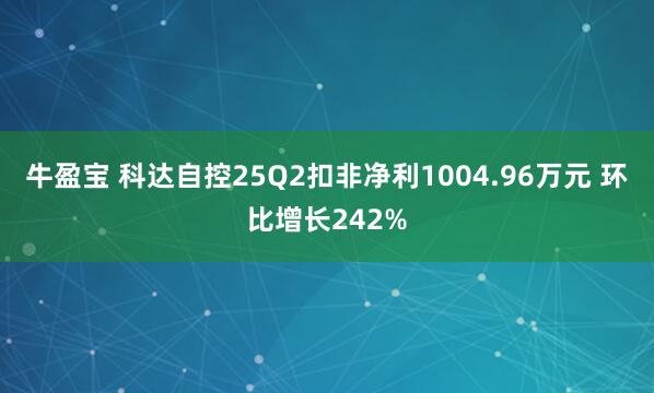 牛盈宝 科达自控25Q2扣非净利1004.96万元 环比增长242%