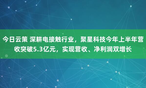 今日云策 深耕电接触行业，聚星科技今年上半年营收突破5.3亿元，实现营收、净利润双增长